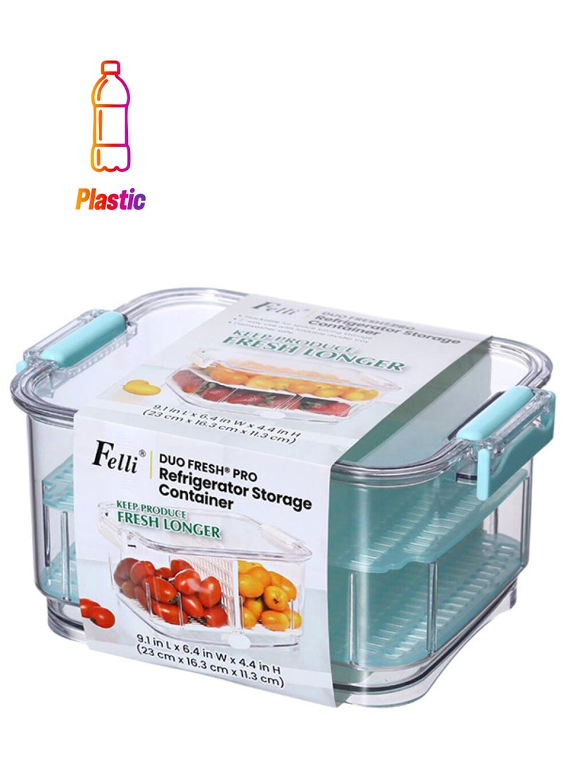 Felli Duo Fresh7 Pro Refridgerator Stackable Container Clear and Aqua Blue 2.4 Liter NVBG09A-058F0 - Image 1