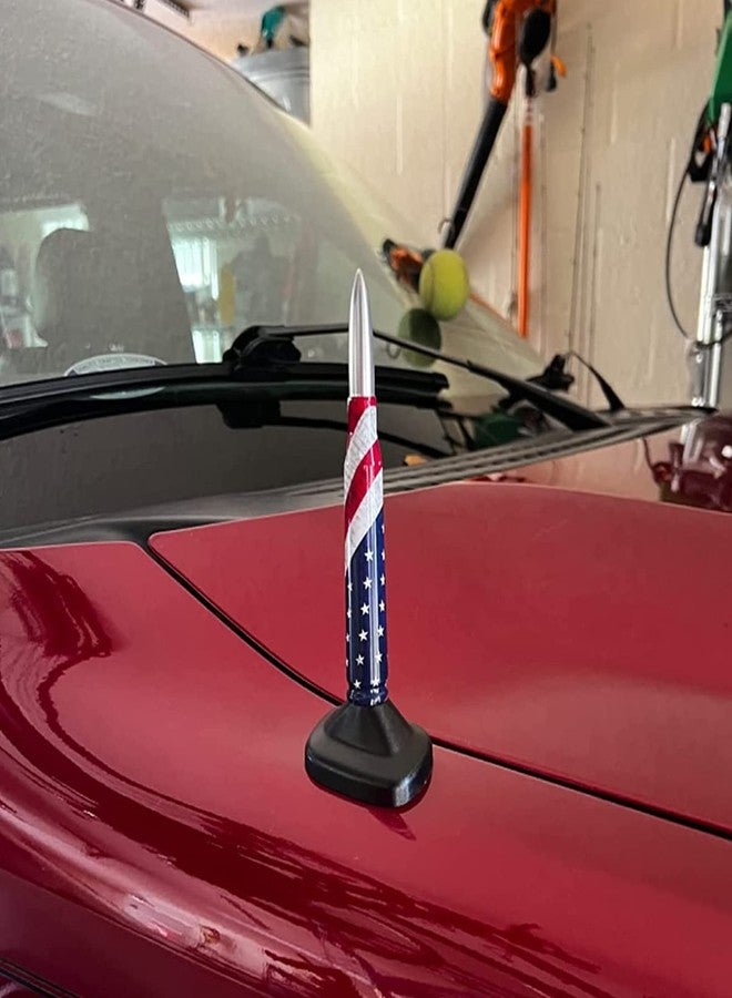 هوائي رصاصة للسيارات والشاحنات HVSTTPK مع أغطية صمامات لسيارات فورد F150، F250، F350 سوبر، شيفروليه ديوتي، رابتور، دودج رام 1500، 2500، 3500، وجيب بيك أب (فضي) - تصميم العلم الأمريكي - Image 5
