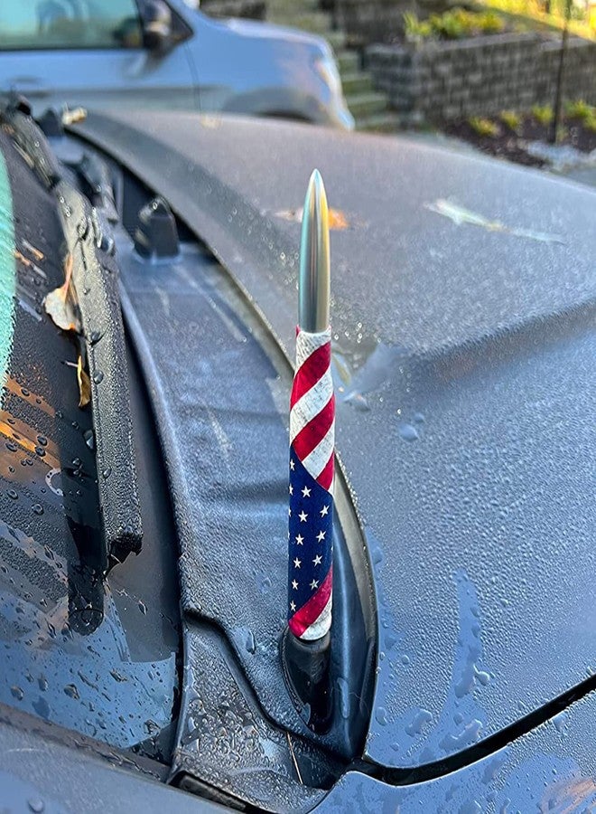 هوائي رصاصة للسيارات والشاحنات HVSTTPK مع أغطية صمامات لسيارات فورد F150، F250، F350 سوبر، شيفروليه ديوتي، رابتور، دودج رام 1500، 2500، 3500، وجيب بيك أب (فضي) - تصميم العلم الأمريكي - Image 3
