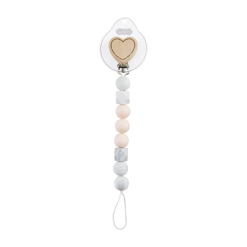 Mud Pie Heart Wood Silicone Baby Pacifier Clip