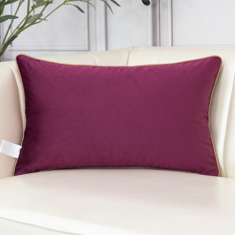 Aeckself Floral Pillow Cover 12x20 Inch, Luxury Velvet Embroidered Decorative Lumbar Throw Pillow Cover for Couch Bedroom Living Room, Burgundy Red and Gold, Yw-OBYG-Red3050 - Image 2