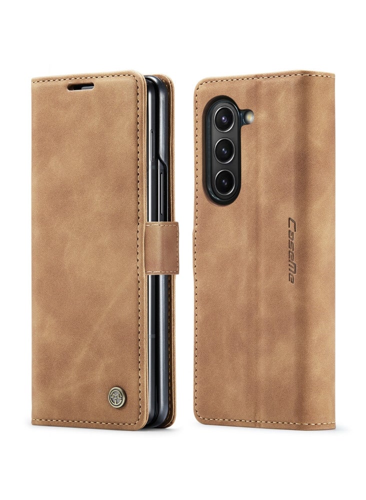 CaseMe Samsung Galaxy Z Fold 4 Case Wallet, for Samsung Galaxy Z Fold 4 Wallet Case Book Folding Flip Folio Case with Magnetic Kickstand Card Slots Protective Cover - Brown - Image 1