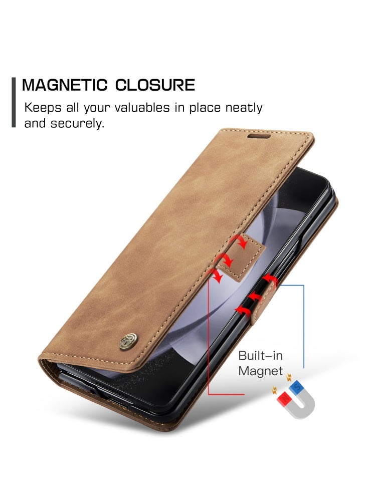 CaseMe Samsung Galaxy Z Fold 4 Case Wallet, for Samsung Galaxy Z Fold 4 Wallet Case Book Folding Flip Folio Case with Magnetic Kickstand Card Slots Protective Cover - Brown - Image 5