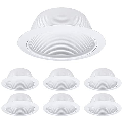 TORCHSTAR 6 Inch Classic White Recessed Can Light Trim, Step Baffle with Detachable Ring, Full Metal, Fit Halo/Juno Remodel Recessed Housing, Pack of 6 - Image 1