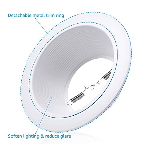 TORCHSTAR 6 Inch Classic White Recessed Can Light Trim, Step Baffle with Detachable Ring, Full Metal, Fit Halo/Juno Remodel Recessed Housing, Pack of 6 - Image 3