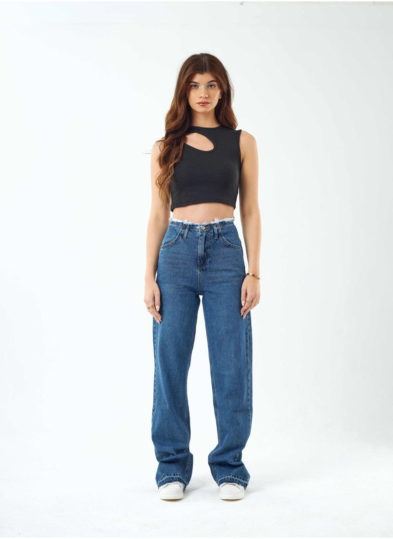 High-Waist Dark Wash Full Length Frayed Waistband Straight Leg Jeans. - pzsku/Z0D9B69C645AD7CDBDCDDZ/45/_/1721181066/04a07d29-8a32-48b3-b05f-372a2d0c2c4b