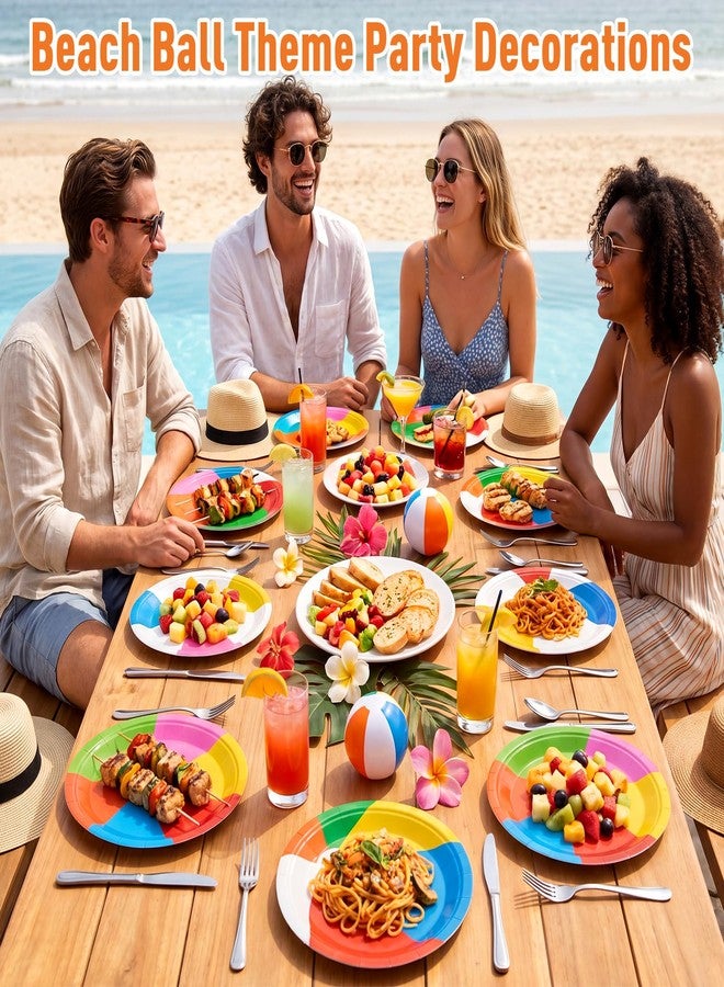 Funnymoom 120 Pcs Beach Ball Party Paper Plates 7 in Summer Pool Party Decorations Supplies Disposable Hawaiian Swimming Ball Plates Dessert Tableware for Birthday Baby Shower Parties Supplies - Image 4