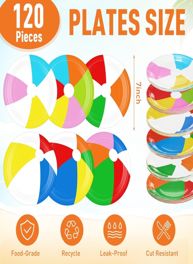 Funnymoom 120 Pcs Beach Ball Party Paper Plates 7 in Summer Pool Party Decorations Supplies Disposable Hawaiian Swimming Ball Plates Dessert Tableware for Birthday Baby Shower Parties Supplies - Image 2