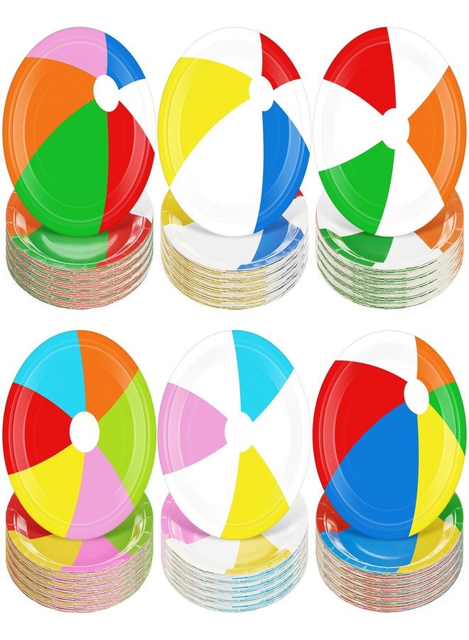 Funnymoom 120 Pcs Beach Ball Party Paper Plates 7 in Summer Pool Party Decorations Supplies Disposable Hawaiian Swimming Ball Plates Dessert Tableware for Birthday Baby Shower Parties Supplies - Image 1