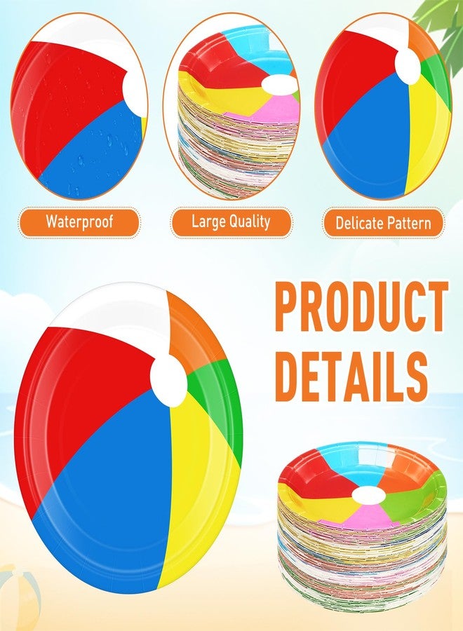Funnymoom 120 Pcs Beach Ball Party Paper Plates 7 in Summer Pool Party Decorations Supplies Disposable Hawaiian Swimming Ball Plates Dessert Tableware for Birthday Baby Shower Parties Supplies - Image 3