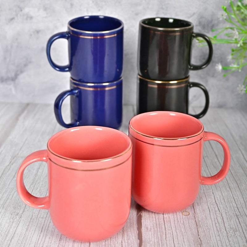 Femora 22k Liquid Gold Line Design Ceramic Coffee Mug Tea cups 180 ML Pack of 6 Multi Color - Image 1