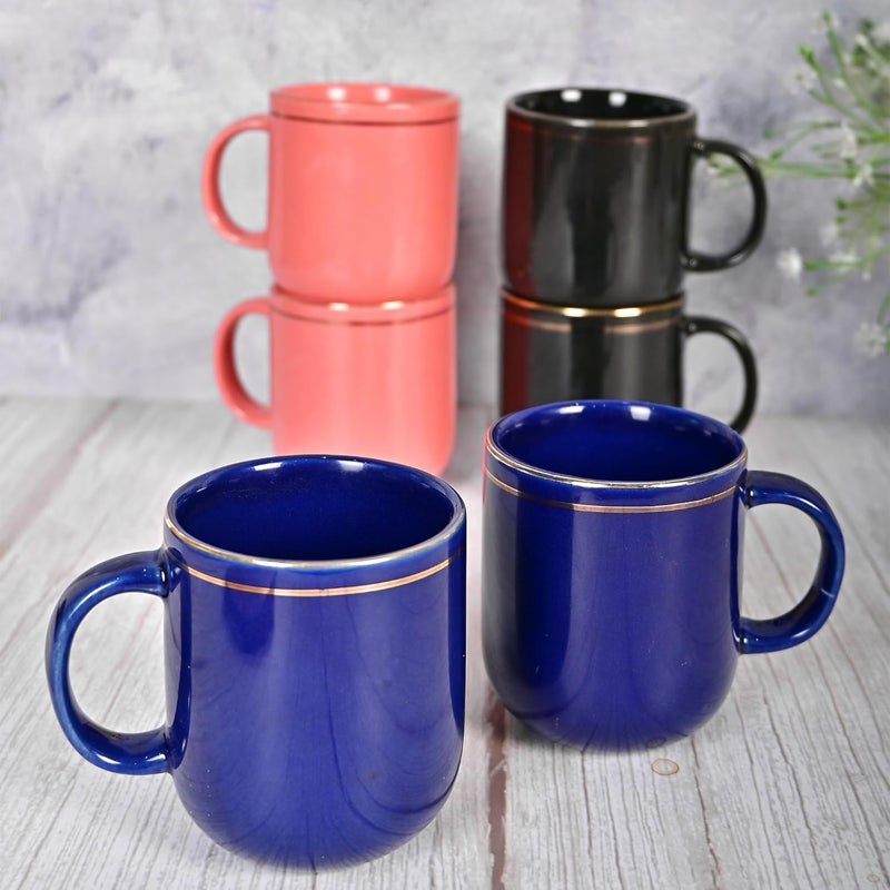 Femora 22k Liquid Gold Line Design Ceramic Coffee Mug Tea cups 180 ML Pack of 6 Multi Color - Image 2