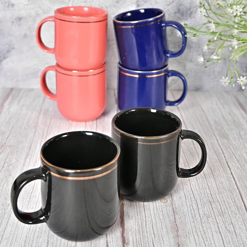 Femora 22k Liquid Gold Line Design Ceramic Coffee Mug Tea cups 180 ML Pack of 6 Multi Color - Image 3