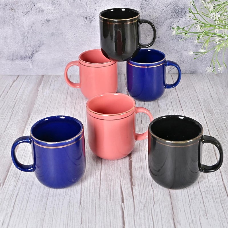 Femora 22k Liquid Gold Line Design Ceramic Coffee Mug Tea cups 180 ML Pack of 6 Multi Color - Image 4