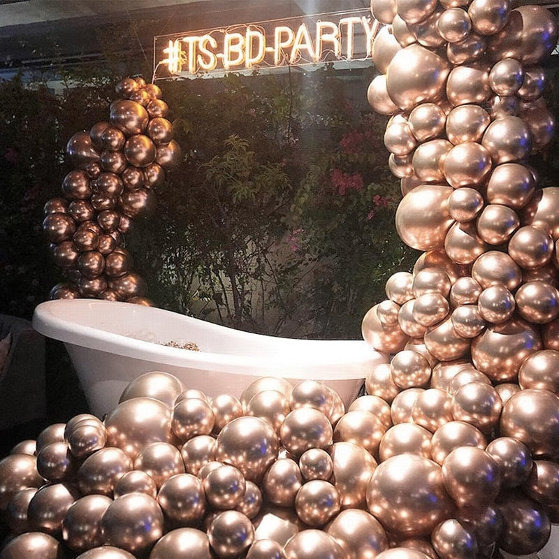 PartyWoo Metallic Rose Gold Balloons 140pcs Different Sizes of 18 12 10 5 Inch Chrome Champagne Gold Balloon Arch Kit for Birthday Anniversary Bridgerton Floral Party Decorations Rose Gold-G112 - Image 5