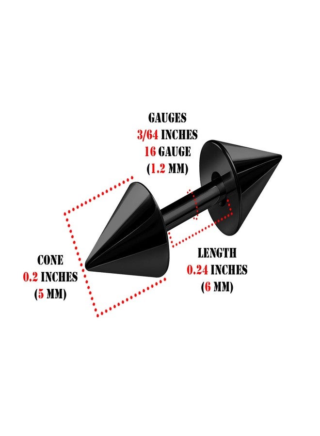 BIG GAUGES Pair of Black Anodized 16g Gauge 1.2mm 1/4 (6mm) 5mm cones Piercing Jewelry Earring Fake Plug Cheater Ear Lobe BG0293 - Image 3