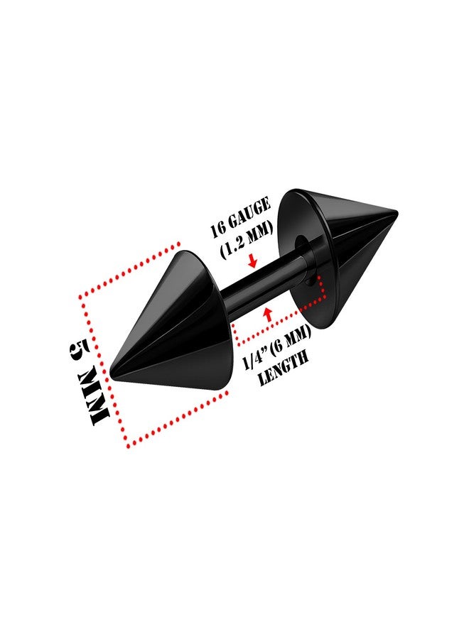 BIG GAUGES Pair of Black Anodized 16g Gauge 1.2mm 1/4 (6mm) 5mm cones Piercing Jewelry Earring Fake Plug Cheater Ear Lobe BG0293 - Image 2