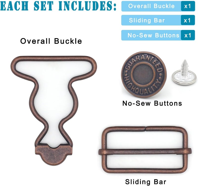 Enosea 4 Sets Overall Buckles, Metal Suspender Buckles Overall Clip Replacement with Buckle Slider and Buttons(1.25 inch) - Image 3