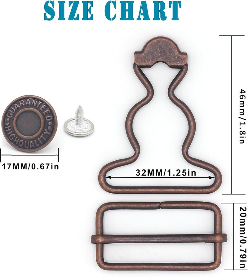 Enosea 4 Sets Overall Buckles, Metal Suspender Buckles Overall Clip Replacement with Buckle Slider and Buttons(1.25 inch) - Image 2