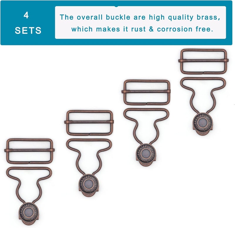 Enosea 4 Sets Overall Buckles, Metal Suspender Buckles Overall Clip Replacement with Buckle Slider and Buttons(1.25 inch) - Image 4