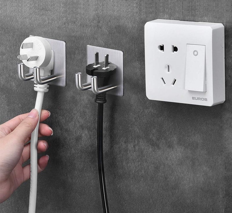 JIALTO 6 pcs Self-Adhesive Waterproof Stainless Steel Hooks: Heavy-Duty Wall Hangers for Bathroom & Kitchen - No Drill Needed, Strong Hold for Coats and Towels (Double Hook Silver) - Image 3