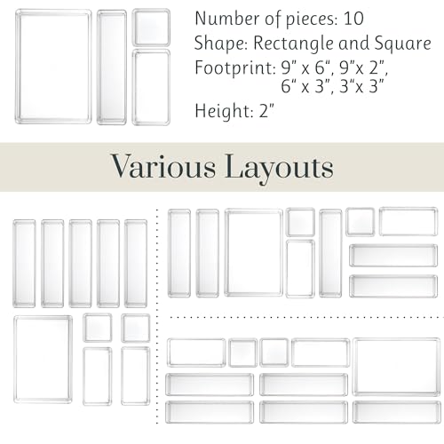 STORi SimpleSort 10-Piece Stackable Clear Drawer Organizer Set | Multi-size Trays | Makeup Vanity Storage Bins and Office Desk Drawer Dividers | Made in USA - Image 5