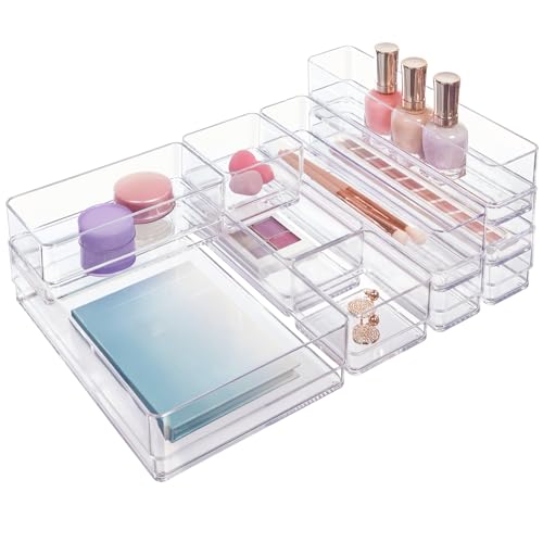 STORi SimpleSort 10-Piece Stackable Clear Drawer Organizer Set | Multi-size Trays | Makeup Vanity Storage Bins and Office Desk Drawer Dividers | Made in USA - Image 1