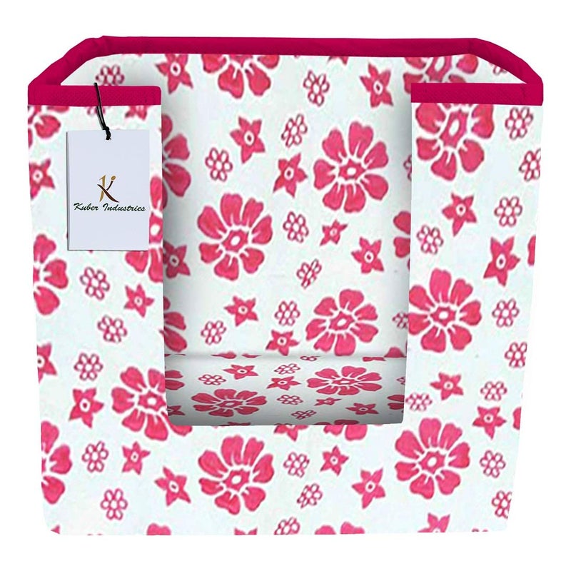 Kuber Industries Flower Printed 2 Piece Non Woven Shirt Stacker Wardrobe Organizer Set Pink Ivory Red CTKTC035014 - Image 4