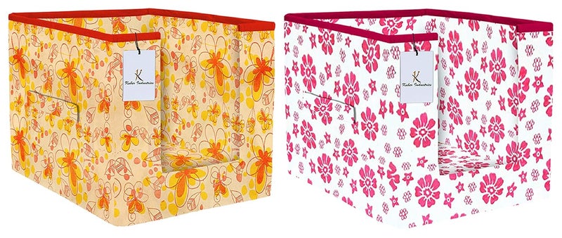 Kuber Industries Flower Printed 2 Piece Non Woven Shirt Stacker Wardrobe Organizer Set Pink Ivory Red CTKTC035014 - Image 1