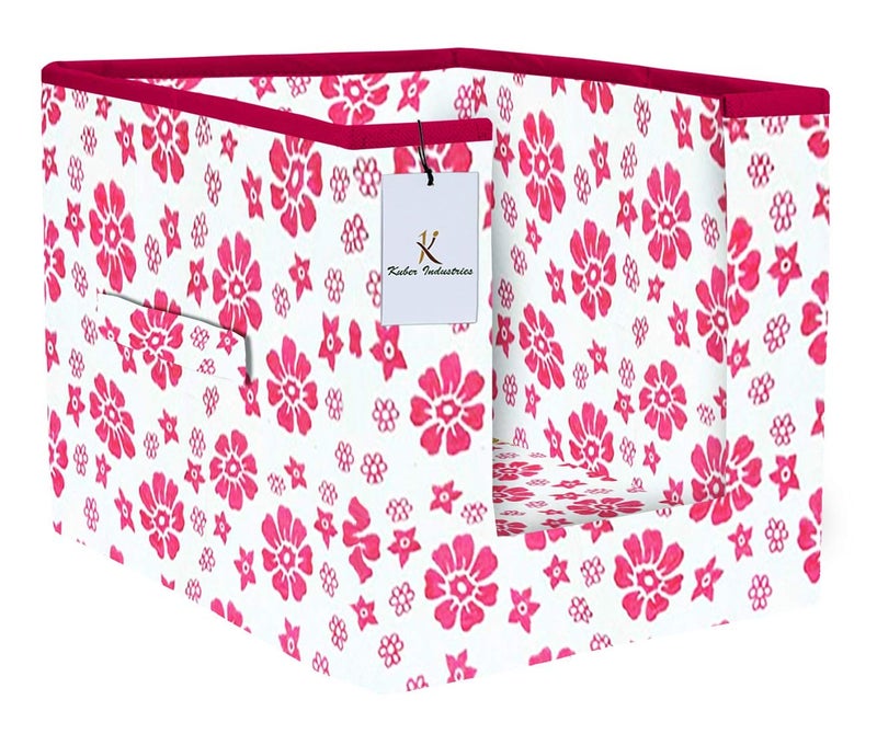 Kuber Industries Flower Printed 2 Piece Non Woven Shirt Stacker Wardrobe Organizer Set Pink Ivory Red CTKTC035014 - Image 3