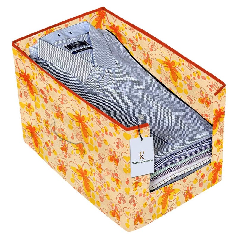 Kuber Industries Flower Printed 2 Piece Non Woven Shirt Stacker Wardrobe Organizer Set Pink Ivory Red CTKTC035014 - Image 5