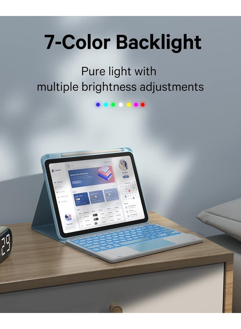 Keyboard Case for iPad 11th Generation(A16,2025) / 10th Generation(2022), Stain-Resistant Cover, 7 Color Backlit, Detachable Keyboard Case with Touchpad and Pencil Holder, Blue - Image 4