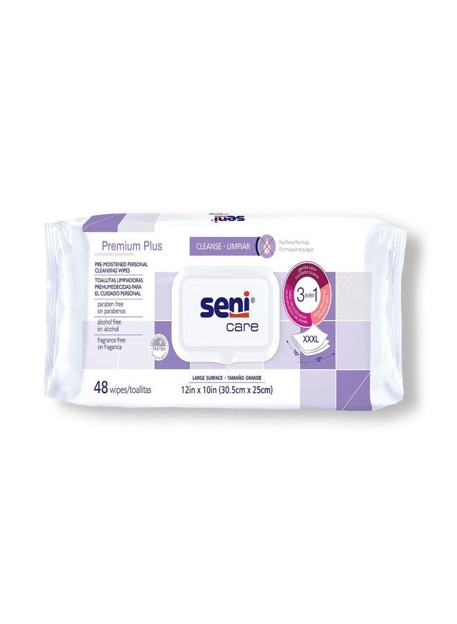 Seni Care Premium Plus XXXL (12" x 10"), Pre-Moistened Personal Cleansing Wipes for Large Surfaces, 96 Count (2 Packs of 48 Wipes), Disposable - Image 1