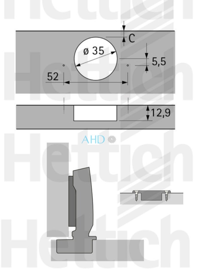HETTICH -SENSYS A(FULL OVERLAY) TYPE HINGE (SILENT SYSTEM) - Image 2