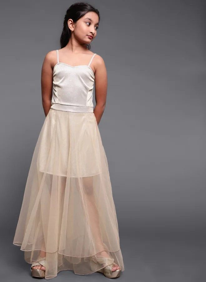 أيه كيه إس Gold Maxi Dress for Girls with Shoulder Straps