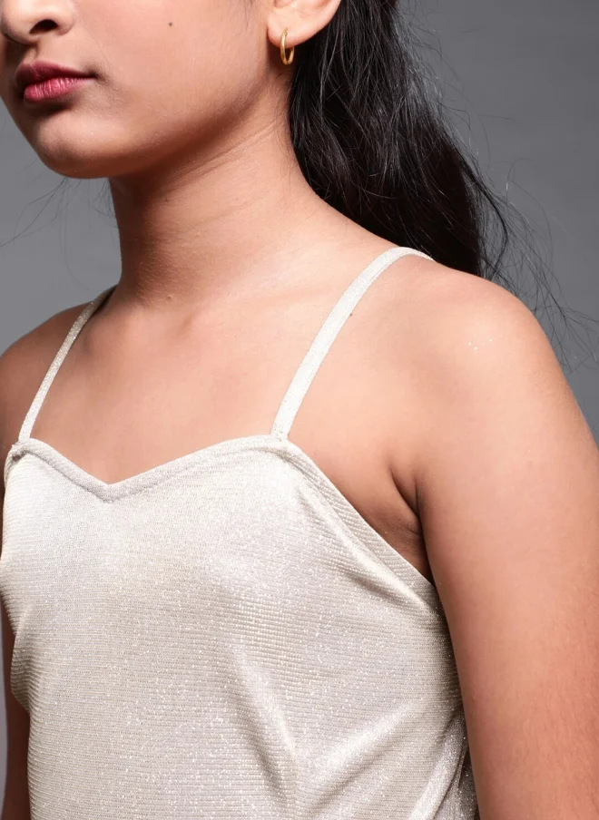 أيه كيه إس Gold Maxi Dress for Girls with Shoulder Straps
