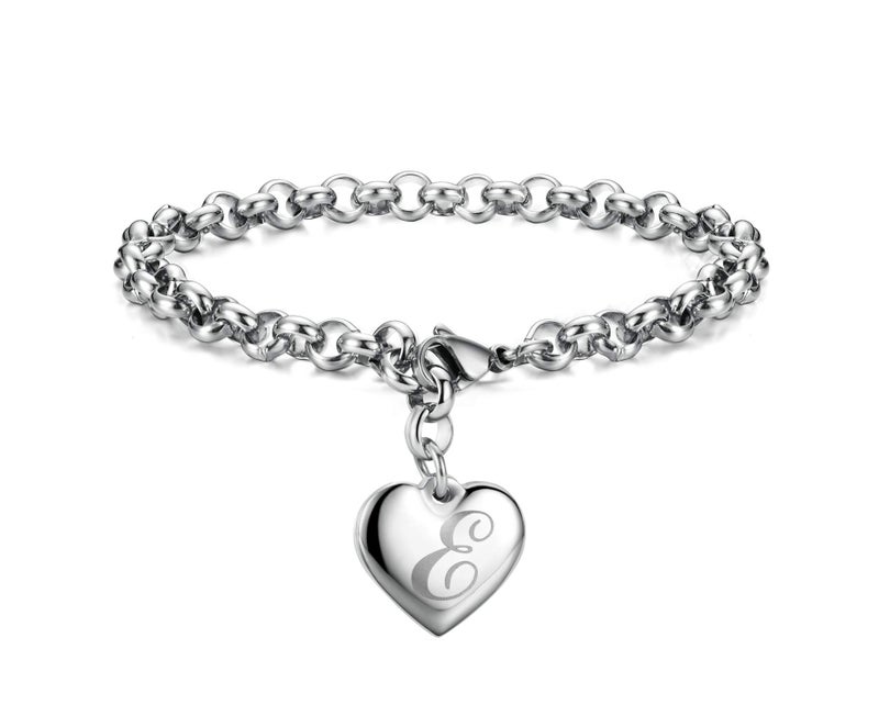Monily Initial Charm Bracelets for Women Stainless Steel Charm Bracelets for Women Letters E Alphabet Heart Bracelet Jewelry Gifts for Women - Image 1