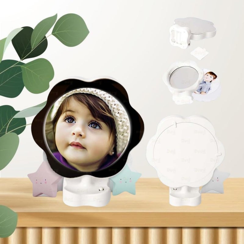 Gifts hub Gifts hub PersonalizedCustomized Flower Shape LED Magic Mirror Photo Frame Gift for Anniversary Birthday Home Decor and Special Occasions WhiteTabletop - Image 4