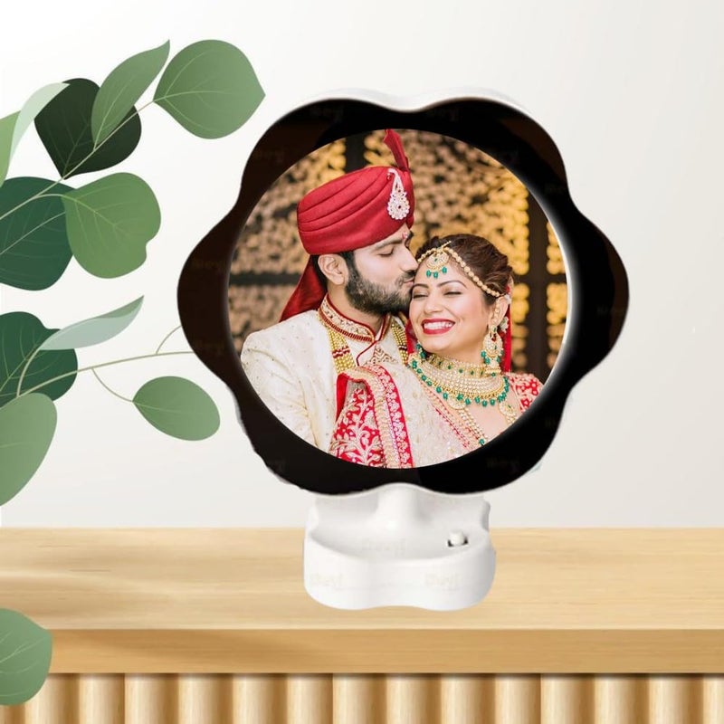 Gifts hub Gifts hub PersonalizedCustomized Flower Shape LED Magic Mirror Photo Frame Gift for Anniversary Birthday Home Decor and Special Occasions WhiteTabletop - Image 2