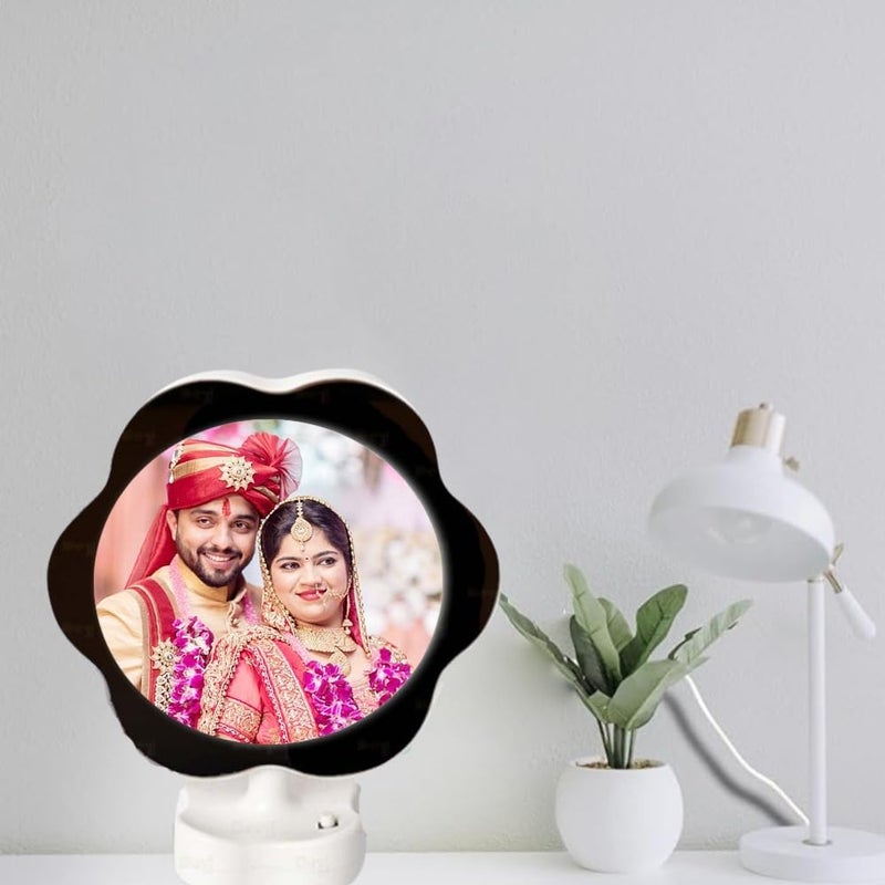 Gifts hub Gifts hub PersonalizedCustomized Flower Shape LED Magic Mirror Photo Frame Gift for Anniversary Birthday Home Decor and Special Occasions WhiteTabletop - Image 3