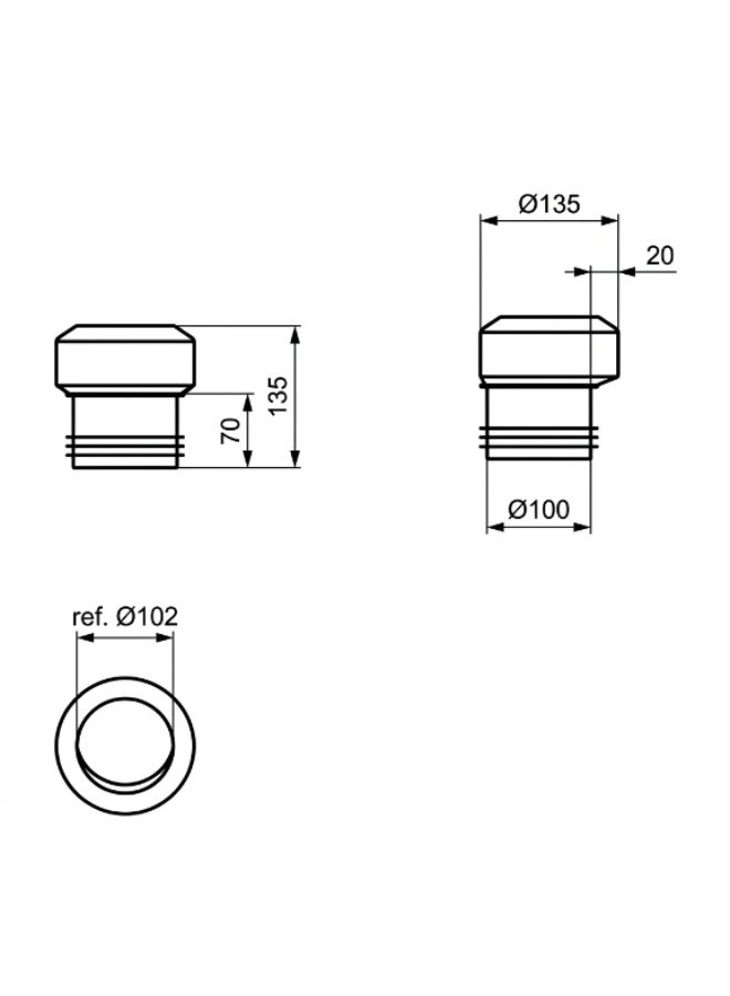 Ideal Standard T0028 Toilet Waste Eccentric Adapter 20 mm, Plastic, White, 100 x 135 x 135 mm - Image 2