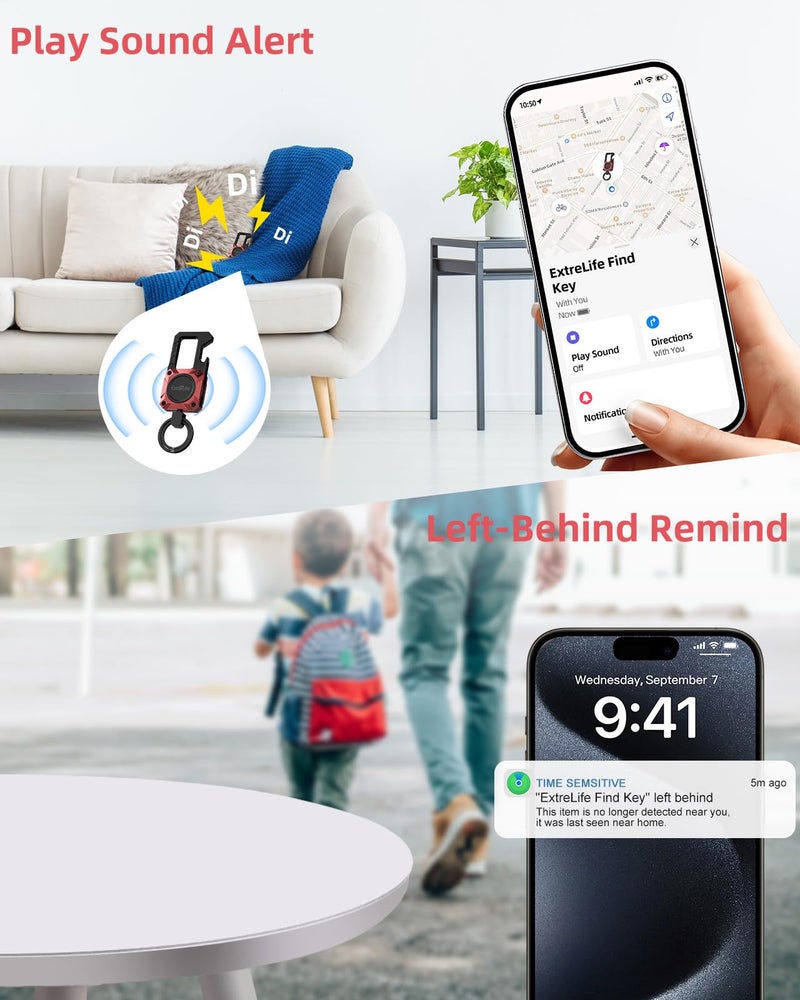 ExtreLife Keychain, Works with Apple Find My, Heavy Duty Key Chain Bottle Opener, Carabiner Car Key Chains with GPS Tracker, Key Finder, Bluetooth Tracker for Luggage, Kids, Bags and More, Rechargeable, Red - Image 3