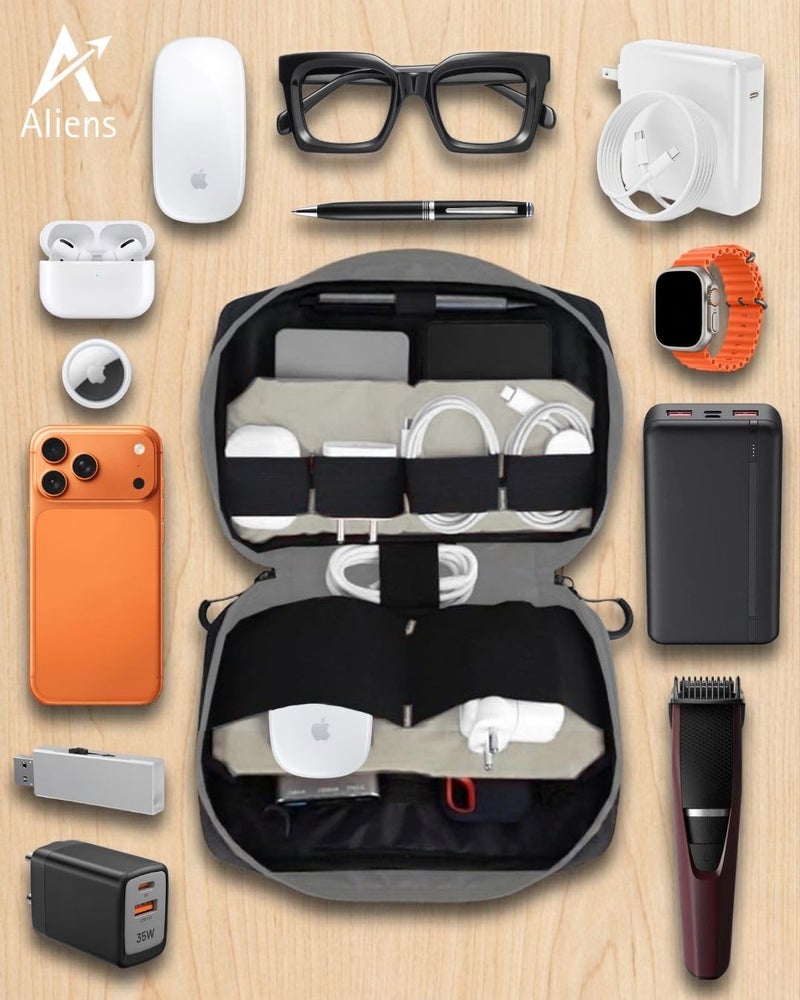 Aliens Tech Organizer Polyester Water-Repellent Case Bag Pouch Multi Pocket for Hard Disk Cable Pendrive Powerbank & Other Gadget Electronic, ipad,Laptop,PC Accessories,Toiletry Organiser Travel Kit - Image 3