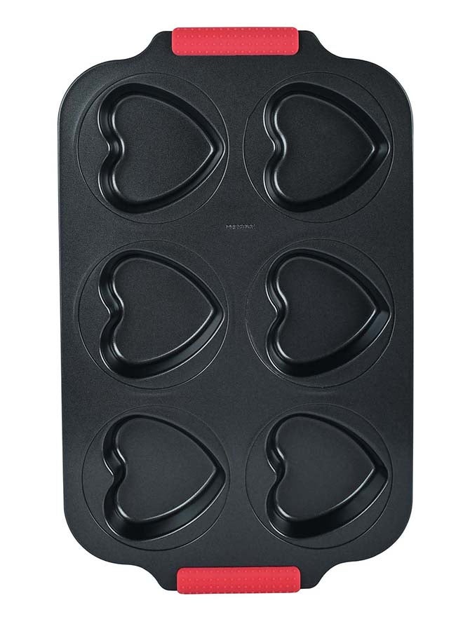 Prestige 6 Piece Heart Muffin Pan Black/Red 25x36.5cm - Image 2