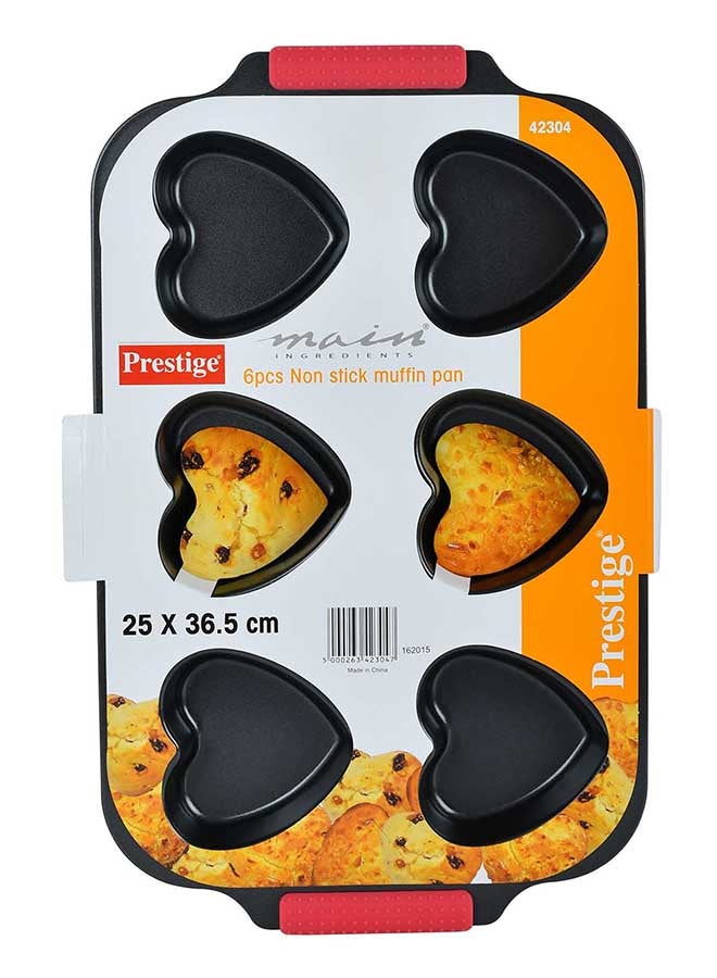 Prestige 6 Piece Heart Muffin Pan Black/Red 25x36.5cm - Image 1