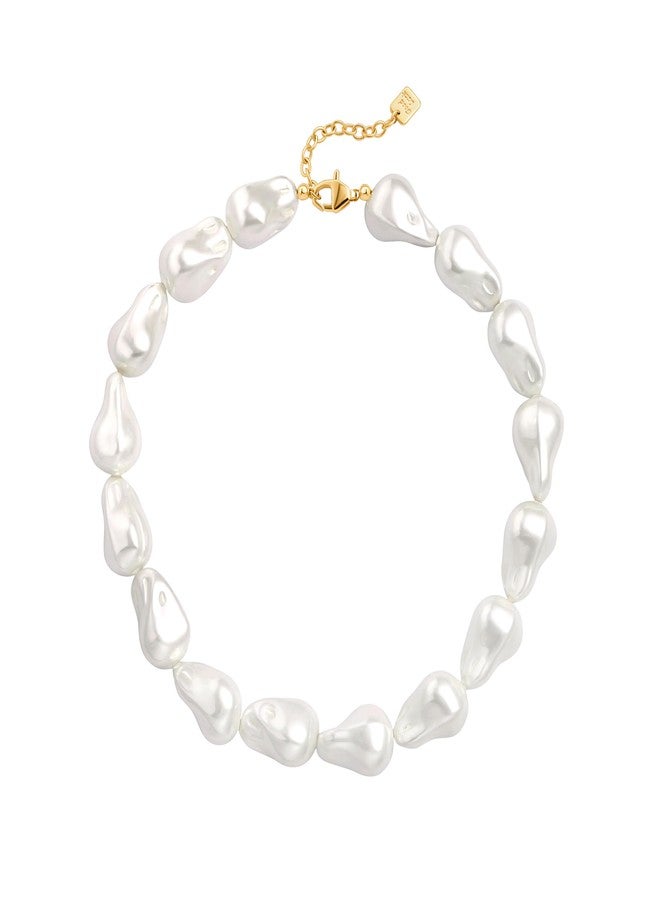 PEARLADA Chunky Baroque Pearl Choker Necklace, Statement Big Fake Pearl Necklace, Trendy Beaded Adjustable Vintage Jewelry - Image 1