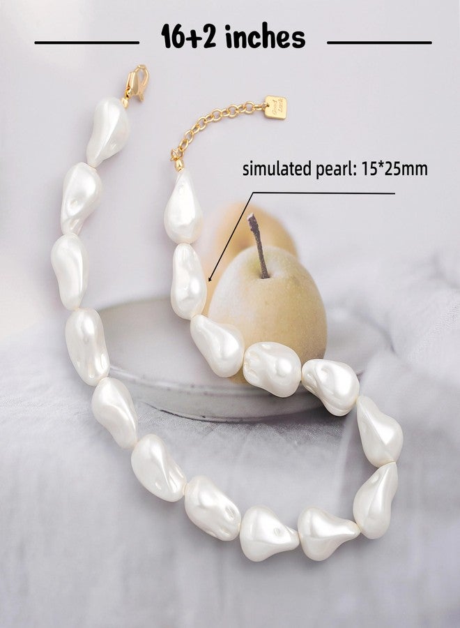 PEARLADA Chunky Baroque Pearl Choker Necklace, Statement Big Fake Pearl Necklace, Trendy Beaded Adjustable Vintage Jewelry - Image 4