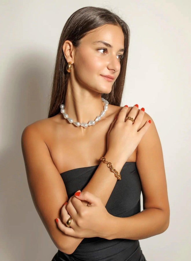 PEARLADA Chunky Baroque Pearl Choker Necklace, Statement Big Fake Pearl Necklace, Trendy Beaded Adjustable Vintage Jewelry - Image 5