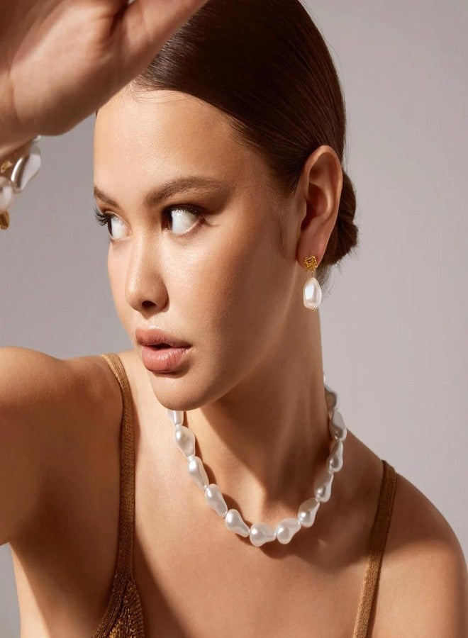 PEARLADA Chunky Baroque Pearl Choker Necklace, Statement Big Fake Pearl Necklace, Trendy Beaded Adjustable Vintage Jewelry - Image 2