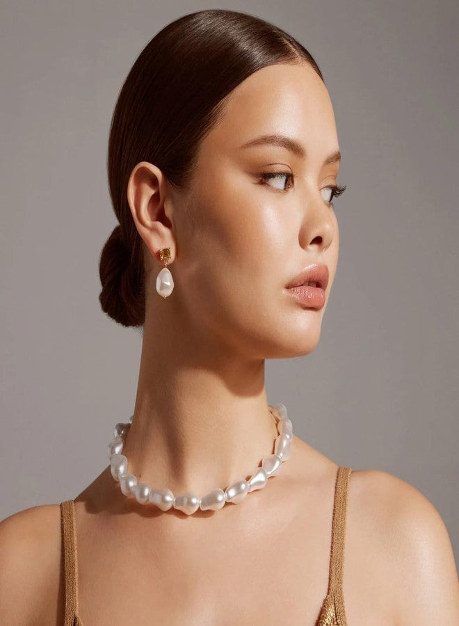 PEARLADA Chunky Baroque Pearl Choker Necklace, Statement Big Fake Pearl Necklace, Trendy Beaded Adjustable Vintage Jewelry - Image 3